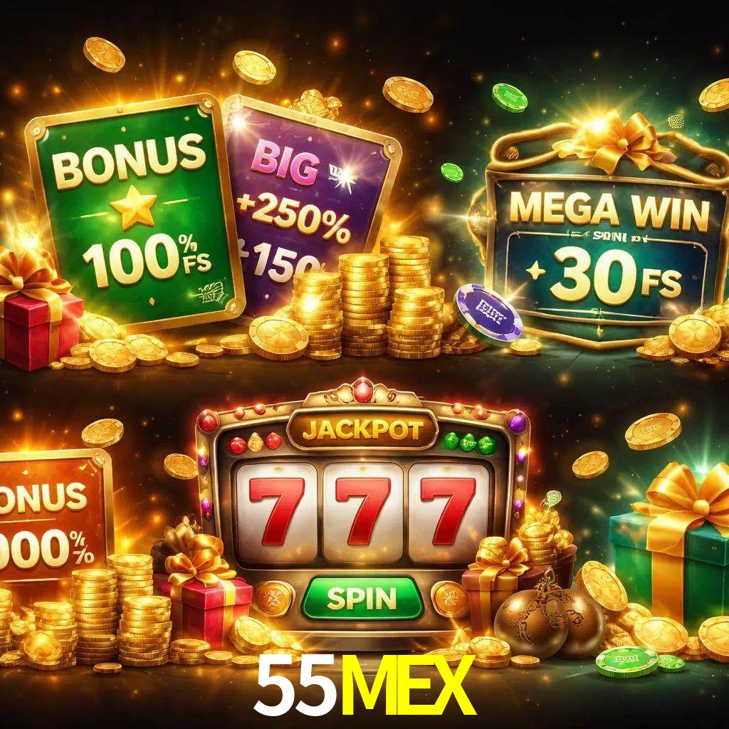Tipos de bonos 55MEX incluyendo recompensas de bienvenida y promociones continuas