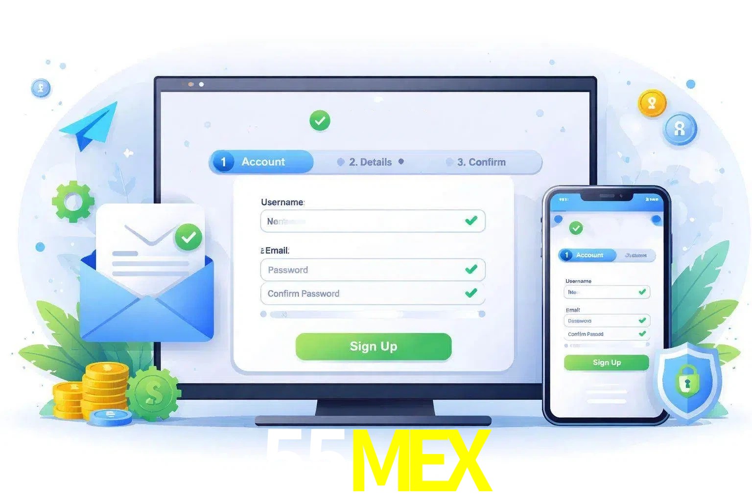 Registro de nuevo usuario y configuración de cuenta 55MEX